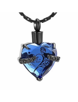 constantlife Crystal Heart Shape Cremation Jewelry Memorial Urn Necklace for Ashes, Stainless Steel Ash Holder Pendant Keepsake with Gift Box Charms Accessories for Women