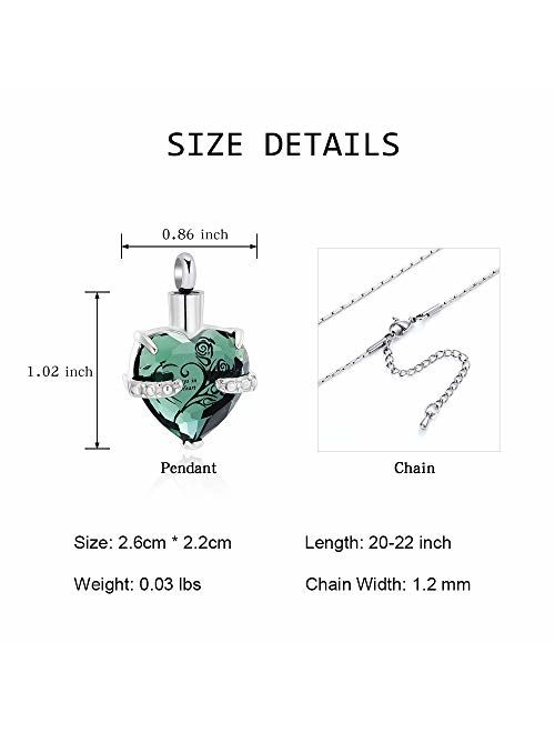 constantlife Crystal Heart Shape Cremation Jewelry Memorial Urn Necklace for Ashes, Stainless Steel Ash Holder Pendant Keepsake with Gift Box Charms Accessories for Women