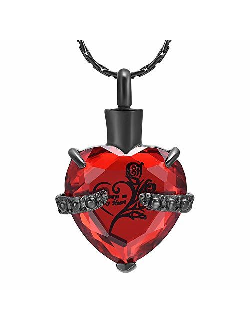 constantlife Crystal Heart Shape Cremation Jewelry Memorial Urn Necklace for Ashes, Stainless Steel Ash Holder Pendant Keepsake with Gift Box Charms Accessories for Women