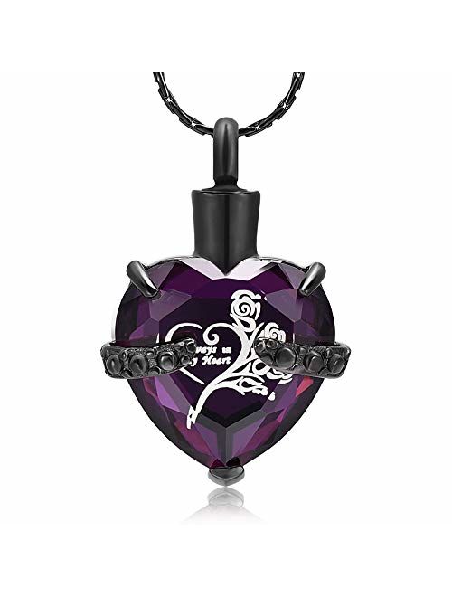 constantlife Crystal Heart Shape Cremation Jewelry Memorial Urn Necklace for Ashes, Stainless Steel Ash Holder Pendant Keepsake with Gift Box Charms Accessories for Women