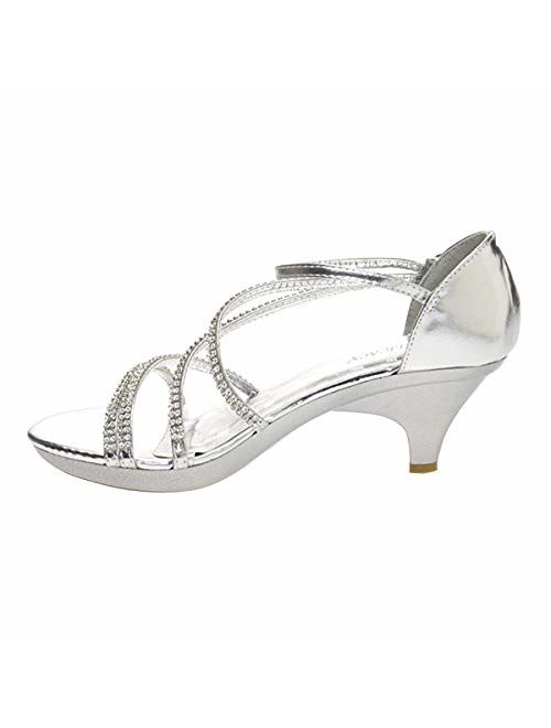 V-Luxury Delicacy Womens ANGEL48 Open Toe Rhinestones Med Low Heel Party Sandal