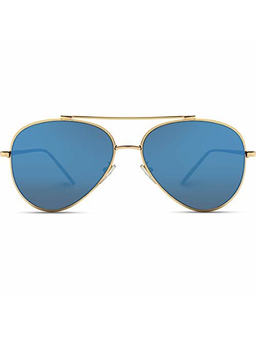 WearMe Pro - Flat Lens Mirrored Metal Frame Aviator Sunglasses