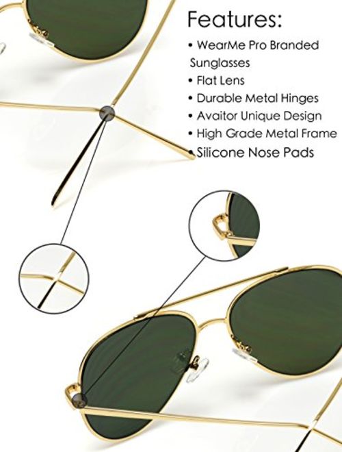 WearMe Pro - Flat Lens Mirrored Metal Frame Aviator Sunglasses