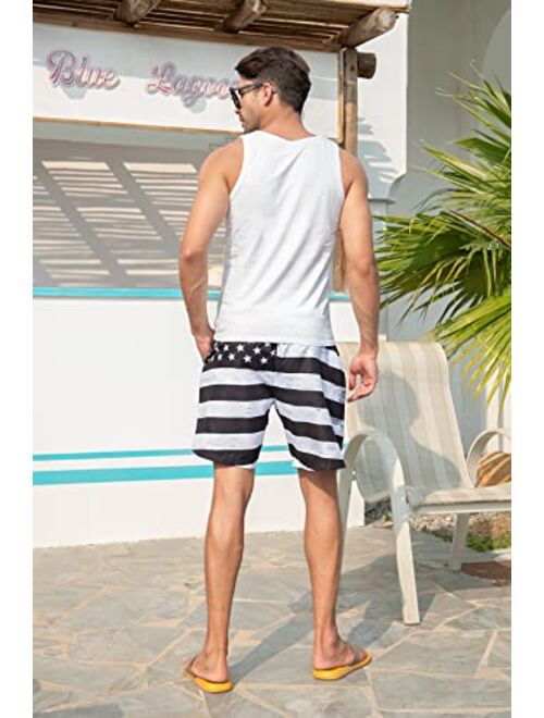 uideazone Men Swim Trunks Drawstring Elastic Waist Quick Dry Beach Shorts with Mesh Lining Swimwear Bathing Suits