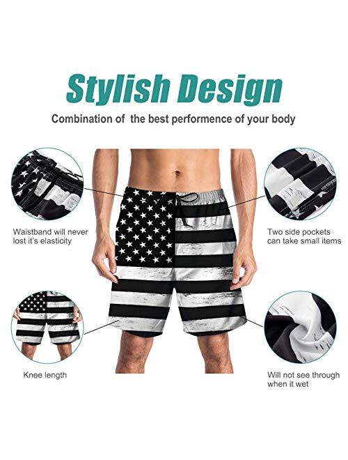 uideazone Men Swim Trunks Drawstring Elastic Waist Quick Dry Beach Shorts with Mesh Lining Swimwear Bathing Suits