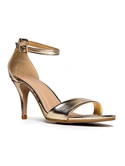 J. Adams Low Ankle Strap Kitten Heel - Essential Mid Heel Open Toe Dress Sandal - Dove