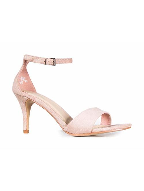 J. Adams Low Ankle Strap Kitten Heel - Essential Mid Heel Open Toe Dress Sandal - Dove