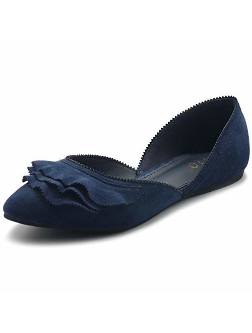 Ollio Women's Shoes Faux Suede Slip On Scallped Collar Pointed Toe Ballet Flats