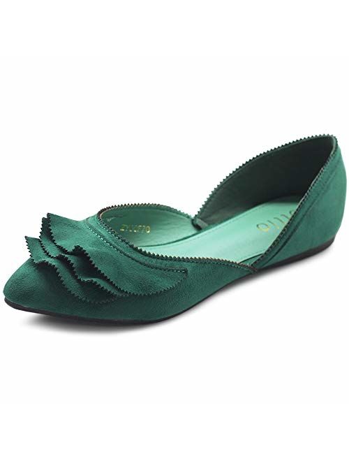 Ollio Women's Shoes Faux Suede Slip On Scallped Collar Pointed Toe Ballet Flats