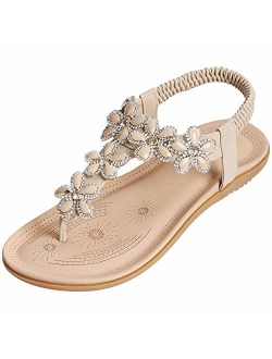 ZOEREA Ladies Sandals Peep Toe T-Strap Bohemia Women Sandals Flats Flip Flops Beach Holiday