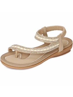 ZOEREA Ladies Sandals Peep Toe T-Strap Bohemia Women Sandals Flats Flip Flops Beach Holiday