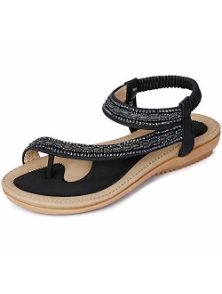 ZOEREA Ladies Sandals Peep Toe T-Strap Bohemia Women Sandals Flats Flip Flops Beach Holiday