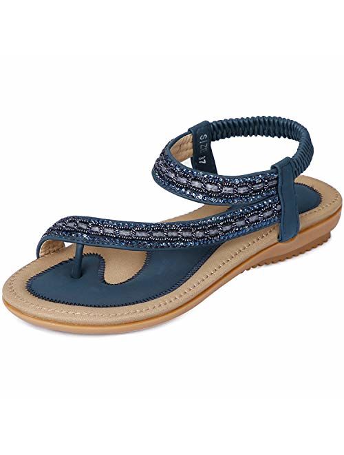 ZOEREA Ladies Sandals Peep Toe T-Strap Bohemia Women Sandals Flats Flip Flops Beach Holiday