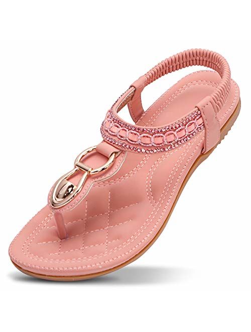 ZOEREA Ladies Sandals Peep Toe T-Strap Bohemia Women Sandals Flats Flip Flops Beach Holiday