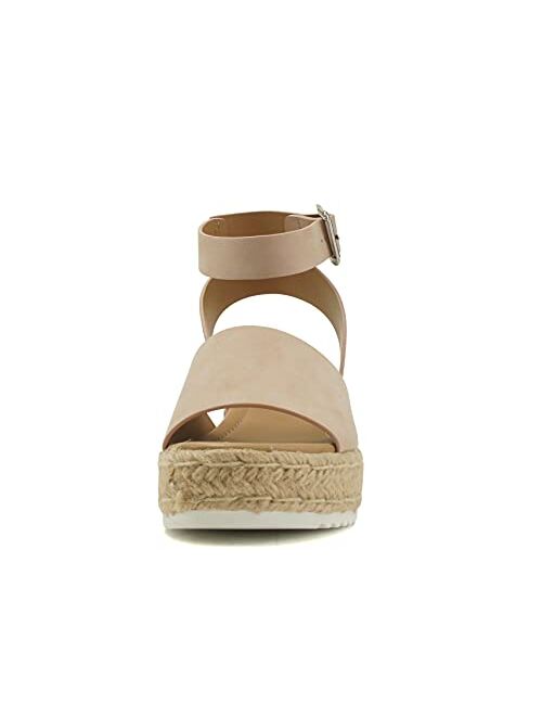 SODA Topic Topshoe Avenue Women's Open Toe Ankle Strap Espadrille Sandal