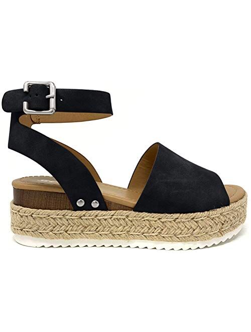 SODA Topic Topshoe Avenue Women's Open Toe Ankle Strap Espadrille Sandal