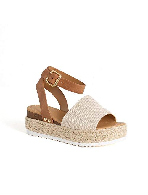 SODA Topic Topshoe Avenue Women's Open Toe Ankle Strap Espadrille Sandal