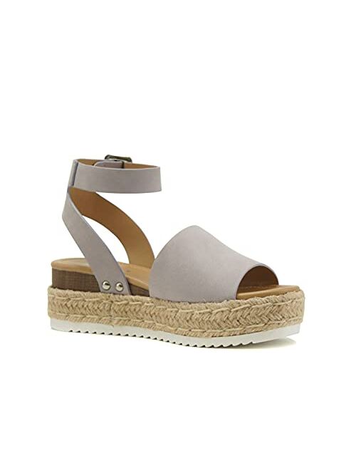 SODA Topic Topshoe Avenue Women's Open Toe Ankle Strap Espadrille Sandal