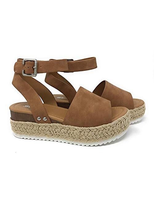 SODA Topic Topshoe Avenue Women's Open Toe Ankle Strap Espadrille Sandal