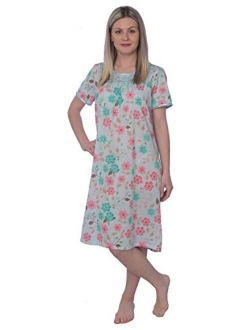 Beverly Rock Women's Short Sleeve Floral Print Cotton Blend Knit Nightgown