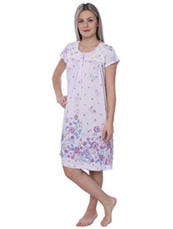 Beverly Rock Women's Short Sleeve Floral Print Cotton Blend Knit Nightgown