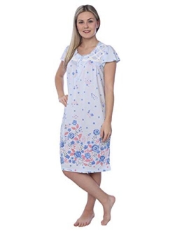 Beverly Rock Women's Short Sleeve Floral Print Cotton Blend Knit Nightgown