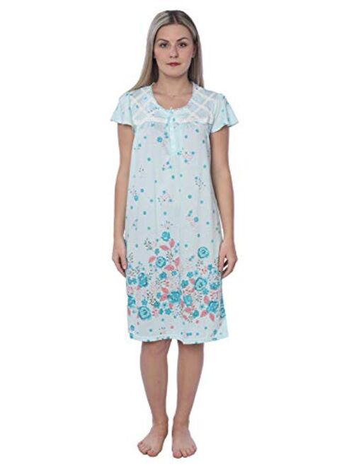 Beverly Rock Women's Short Sleeve Floral Print Cotton Blend Knit Nightgown