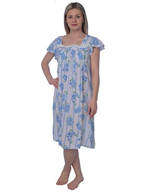 Beverly Rock Women's Short Sleeve Floral Print Cotton Blend Knit Nightgown