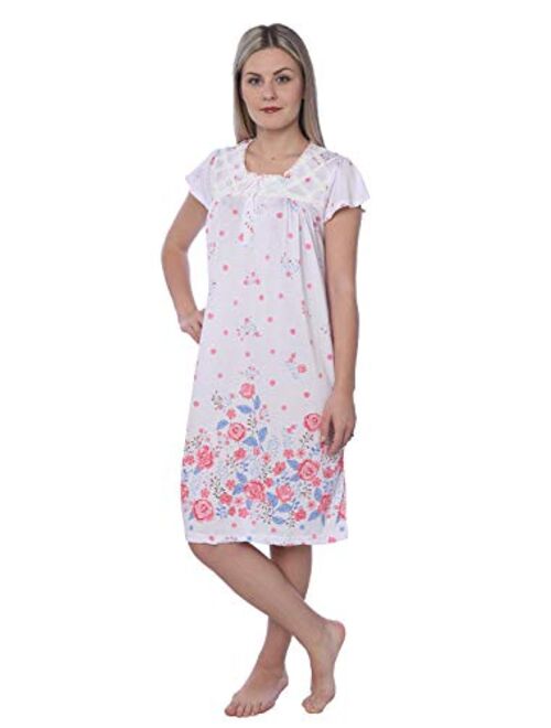 Beverly Rock Women's Short Sleeve Floral Print Cotton Blend Knit Nightgown