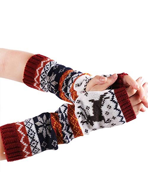 Colorful House Fingerless Thumb Hole Long Gloves Mittens Winter Arm Warmer