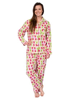 Leisureland Women's Cotton Flannel Long Sleeve Pajama Set, PJs Sleepwear