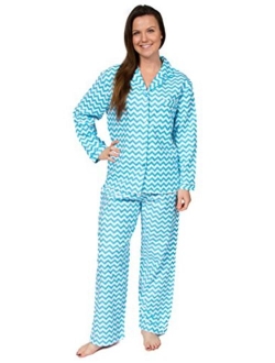 Leisureland Women's Cotton Flannel Long Sleeve Pajama Set, PJs Sleepwear