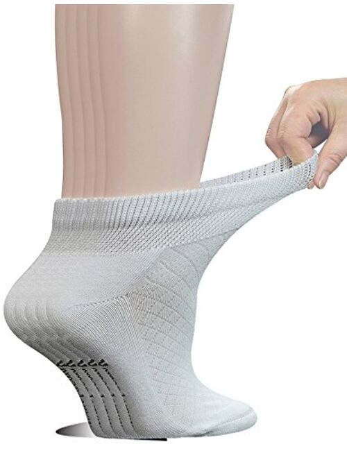 Yomandamor 5 Pairs Women's Cotton Ankle Breathable Mesh Diabetic Socks with Seamless Toe,L Size