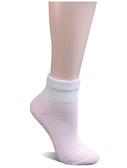 Yomandamor 5 Pairs Women's Cotton Ankle Breathable Mesh Diabetic Socks with Seamless Toe,L Size