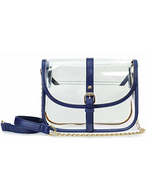 Clear Saddle Cross Body Bag Women Chain Shoulder Handbag Purse with Faux Leather Trim