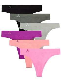 Balanced Tech Women's 6-Pack Quick Dry Breathable Seamless Thong Panties Underwear