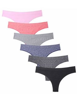 imakokoni 6 Pack Women's Nylon Spandex Thong Underwear