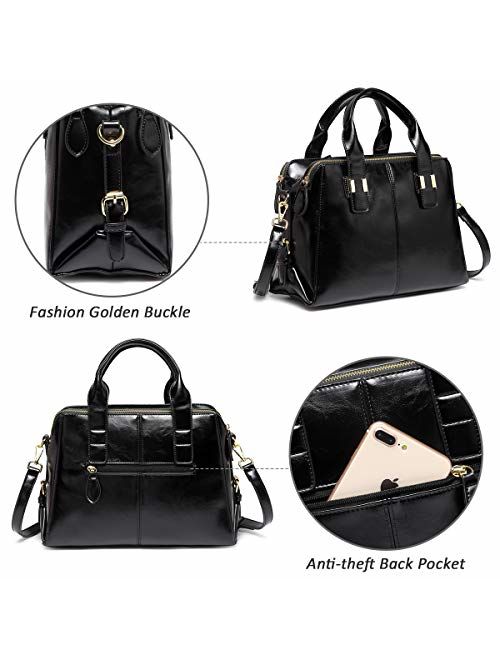 VASCHY Satchel Bag for Women, Faux Patent Leather Top Handle Handbag Work Tote Purse with Triple Compartments