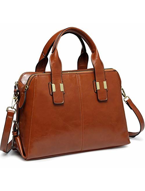 VASCHY Satchel Bag for Women, Faux Patent Leather Top Handle Handbag Work Tote Purse with Triple Compartments