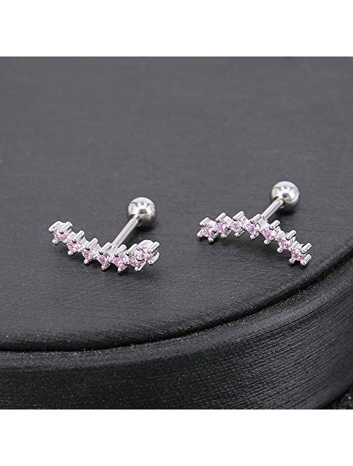 Curve Seven Stud CZ Stud Earrings 316L Stainless Steel Ear Helix Conch Cartilage Piercing