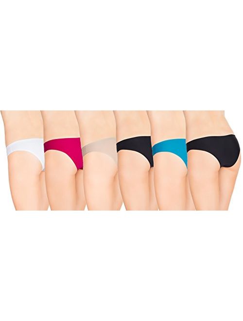 Nabtos Tag Less Seamless Yoga Underwear Women's Panties Invisible Bikini Half Coverage Pack of 6