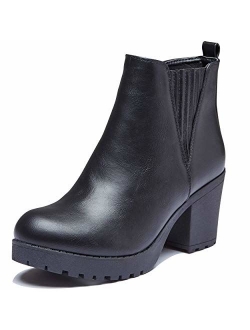 DailyShoes Women's Elastic Panel Slip On Chunky Heel Ankle Booties Chelsea Boot