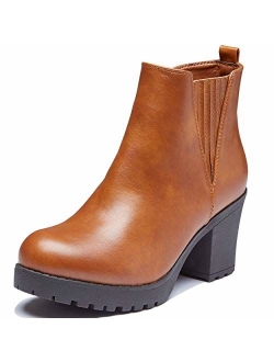 DailyShoes Women's Elastic Panel Slip On Chunky Heel Ankle Booties Chelsea Boot