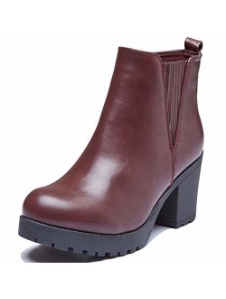 DailyShoes Women's Elastic Panel Slip On Chunky Heel Ankle Booties Chelsea Boot