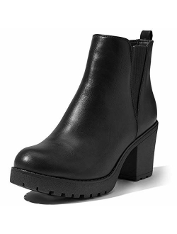 DailyShoes Women's Elastic Panel Slip On Chunky Heel Ankle Booties Chelsea Boot