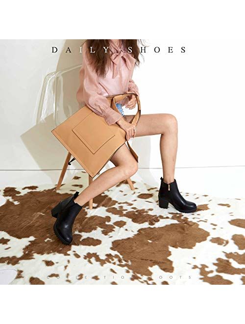 DailyShoes Women's Elastic Panel Slip On Chunky Heel Ankle Booties Chelsea Boot