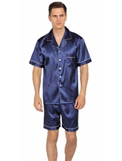 YIMANIE Mens Satin Pajamas Set Short Sleeve and Shorts Classic Sleepwear Loungewear