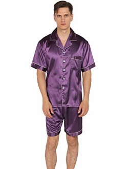 YIMANIE Mens Satin Pajamas Set Short Sleeve and Shorts Classic Sleepwear Loungewear