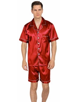 YIMANIE Mens Satin Pajamas Set Short Sleeve and Shorts Classic Sleepwear Loungewear