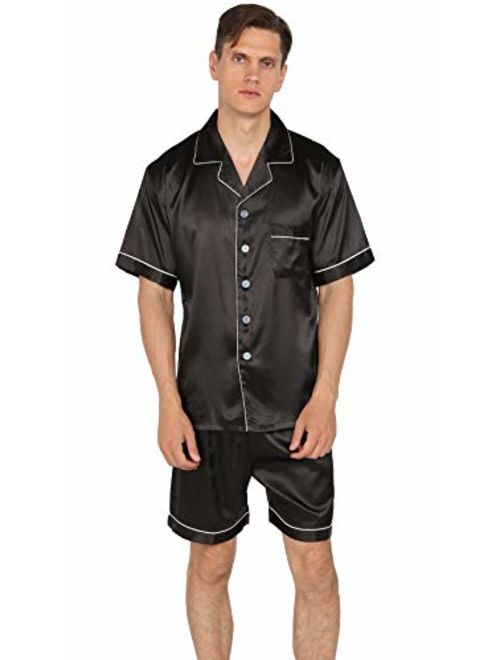 YIMANIE Mens Satin Pajamas Set Short Sleeve and Shorts Classic Sleepwear Loungewear